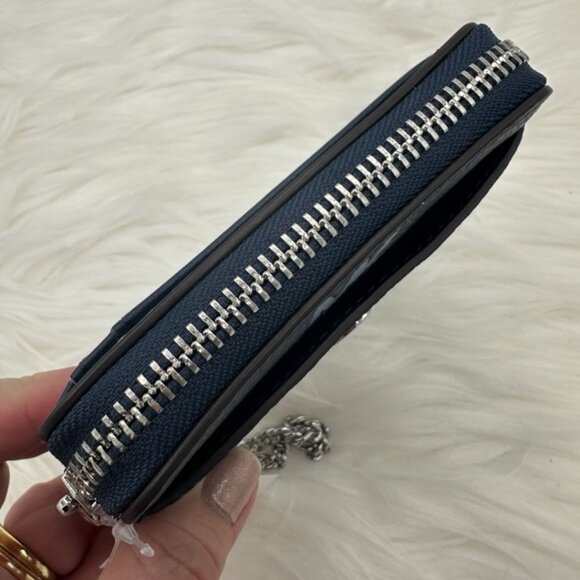 NWT Michael Kors Jet Set Medium Logo Debossed Navy Blue Chain Card Case - Picture 6 of 10